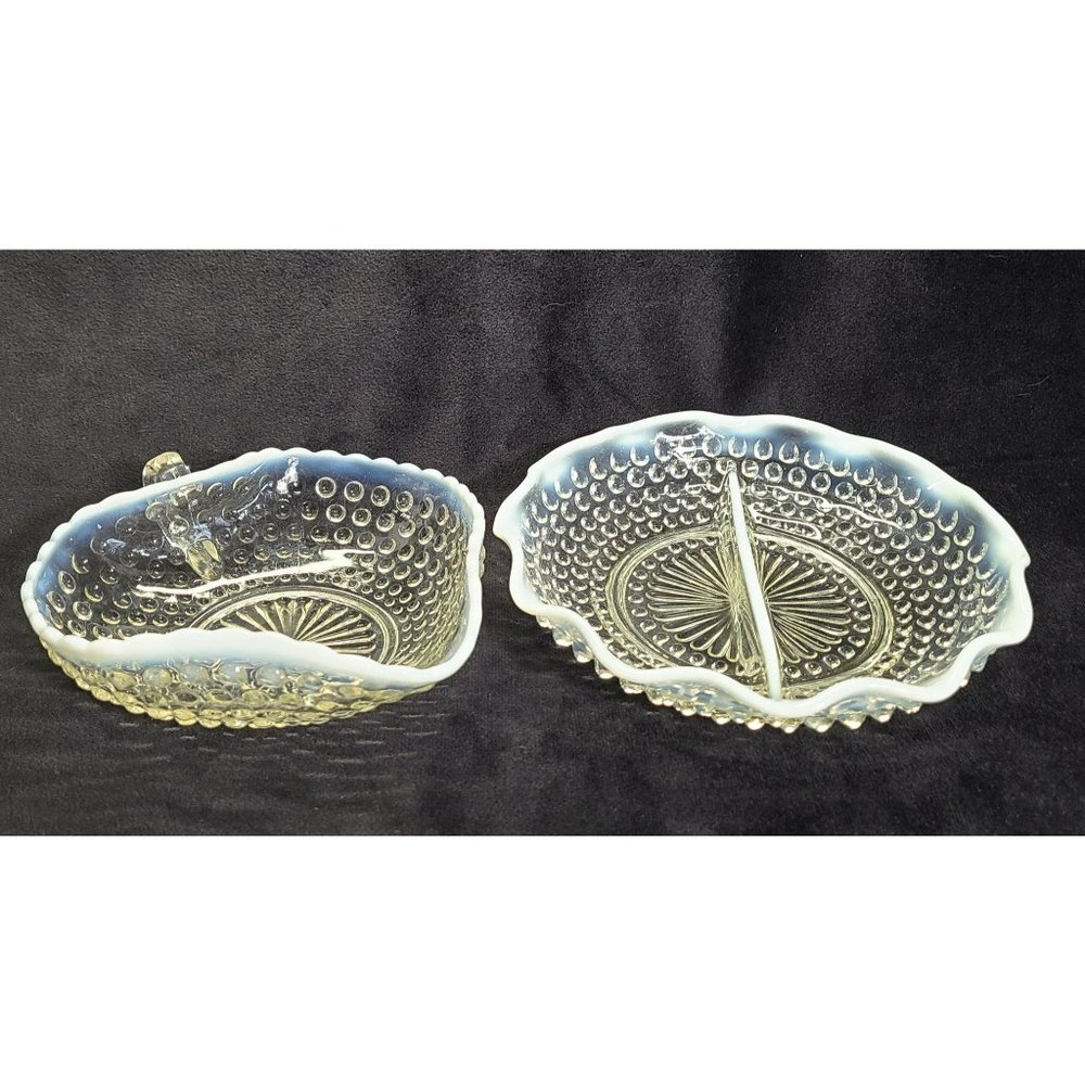Vintage Moonstone opalescent glass Hobnail serve dishes